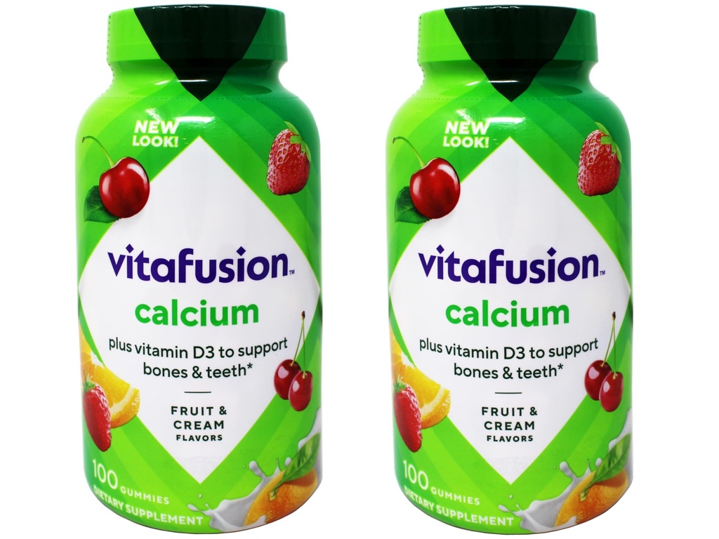 VitaFusion Calcium 500 mg Dieetsupplement Gummies Natuurlijke Fruit en Crème Smaken - 100 ct, Verpakking van 2