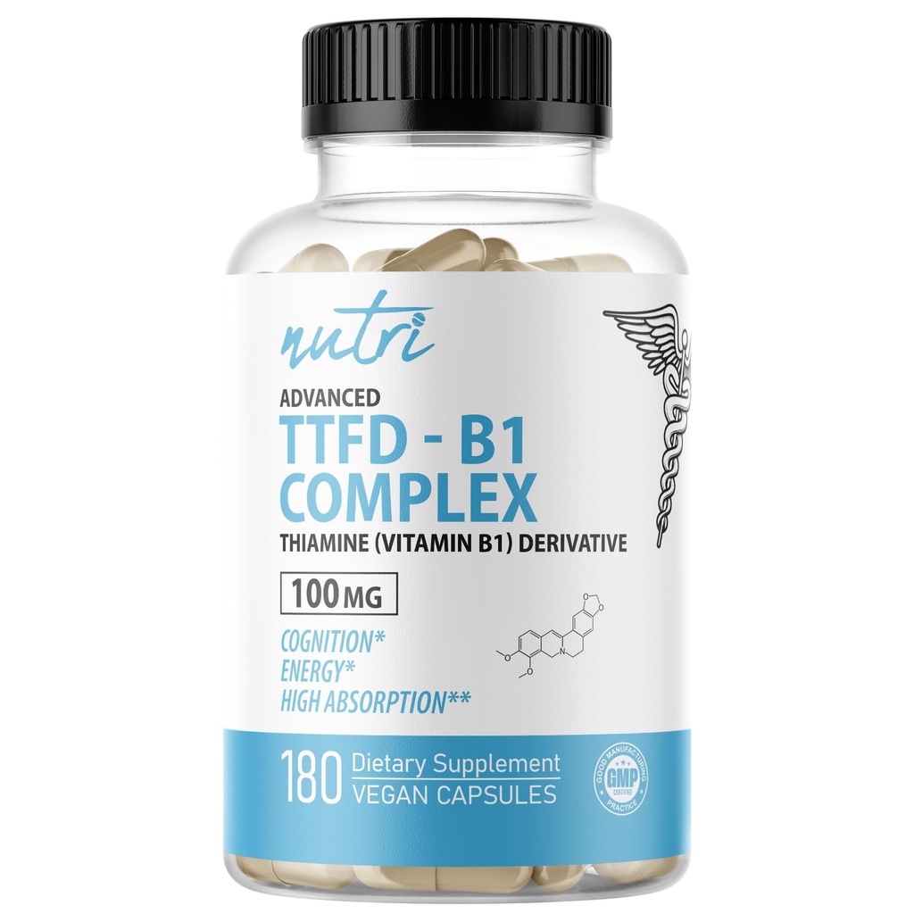 Nutri TTFD Thiamine B1 Supplement - 100mg 180 Servings - Thiamine TTFD Supplement - With 6mg Magnesium - No Toxic Fillers - TTFD Thiamine Tetrahydrofurfuryl Disulfide - Third Party Lab Tested