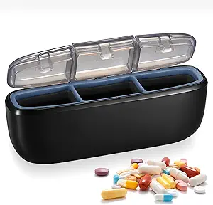 3 Compartiment Waterproof Travel Pill Organizer, Portable Pill Box for Outdoor Travel Camping, Support pour vitamines, pilules, huile de poisson, suppléments, suppléments (noir)
