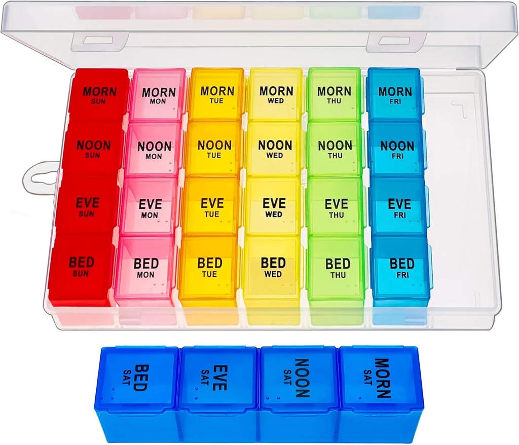 Weekly Pill Organizer 4 keer per dag, Medicine Organizer Box, Travel Daily Pill Box Organizer 7 Dag, Pill Case, Pill Container houder voor Hold Vitaminen / Vissen oliën.
