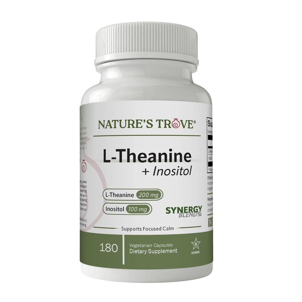 Nature's Trove L-Theanine 200mg with Inositol 100mg, 180 Vegetarian Capsules