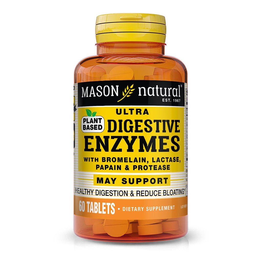 MASON Natural Plant Based Ultra Dispensive Enzymes with Bromelain, Lactase, Papain & Protease - Ondersteunt gezonde spijsvertering & May Reduce Bloating, 60 Capsules