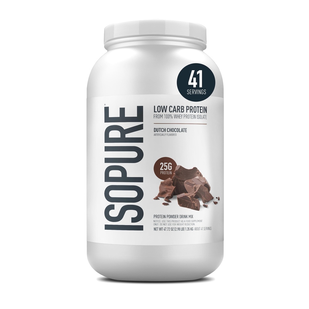 Isopure Low Carb 100% Pure Wei Isolaat Proteïne Poeder, Lactosevrij, Glutenvrij, Met Vitaminen, Nederlandse Chocolade, 25g Proteïne Per Serving, 3,07 Lbs, 41 Servers (Verpakking mei Vary)