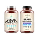 AMANDEAN Cerveau et Omega-3 végétal: Thréonate de magnésium, Lion des États-Unis-Grown Mane 6:1, Alpha-GPC et Algae DHA/EPA. Graisses essentielles végétales pour la santé du cerveau, des yeux, du coeur et de la peau. Huile de poisson Alternative.