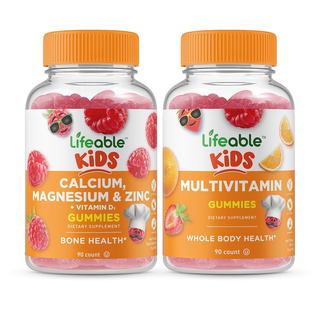 Levensvatbare Calcium Magnesium & Zink Kids + Multivitamine Kids, Gummies Bundle - Grote Proeverij, Vitamine Supplement, Glutenvrij, GGO-vrij, Kauwbare Gummy