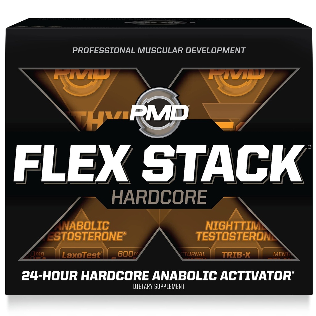 PMD Sport Flex Stack Hardcore 24-uurs gezonde Stack voor verhoogde spiermassa, sterkte, vermindering van vermoeidheid, Libido en rustgevende slaap - Methyl Andro Hardcore 90 Capsules, Z-Test 90 Capsules