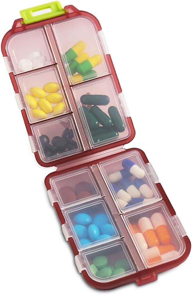 10 Compartiment Pill Organizer Case, Travel Daily Medicine Pill Box Rappel, petit récipient hebdomadaire de distribution de Viatamin pour médicaments, supplément, huile de foie de morue, capsules, comprimés de calcium