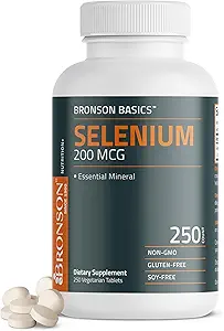 Bronson Sélénium 200 mcg Immune & Antioxydant Support Minéral essentiel, 250 comprimés végétariens