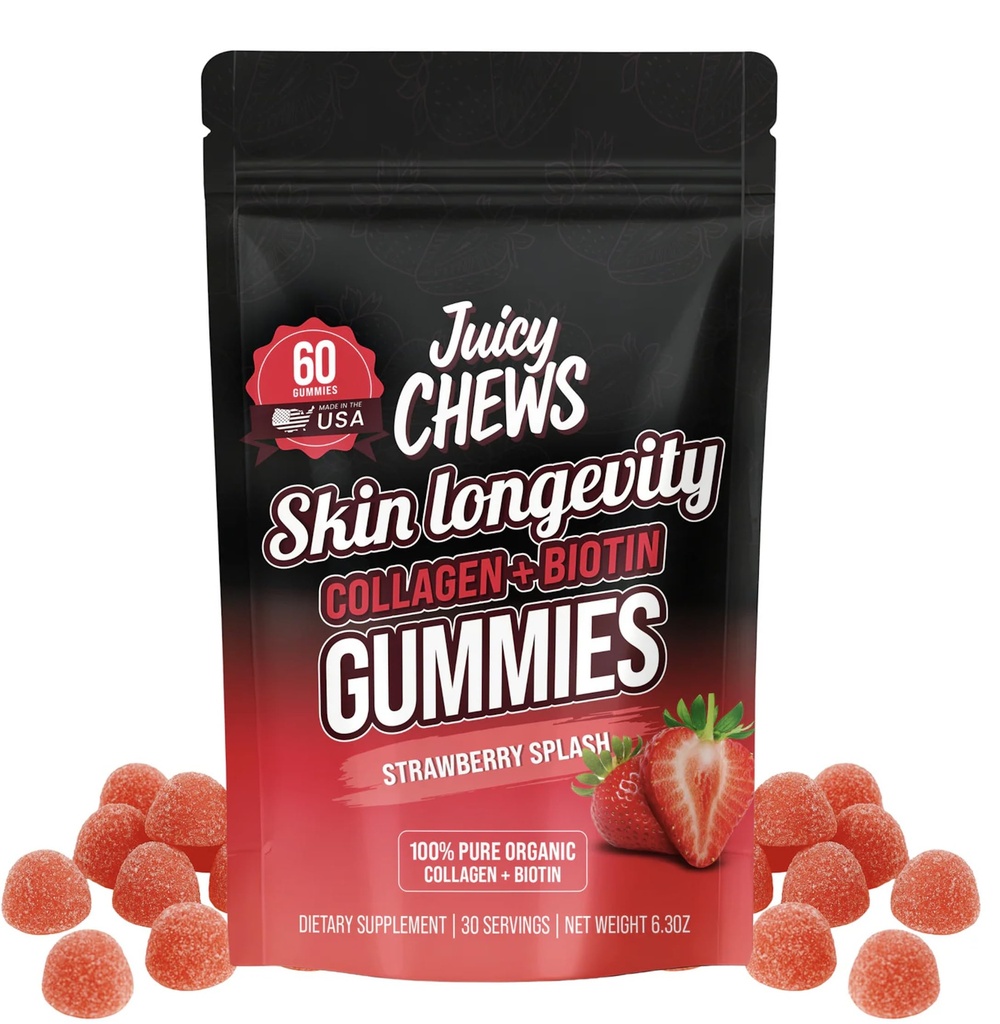 Biotin and Collagen Gummies | Low Sugar Non-GMO Collagen Gummies for Men and Women | All Natural Flavors | 60 Gummies | 30 Servings | Strawberry Flavor