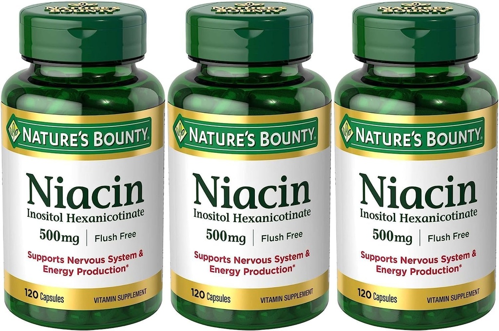 Set van 3 Nature's Bounty Niacin Flush Free 500 mg, 120 Capsules by Maven Gifts