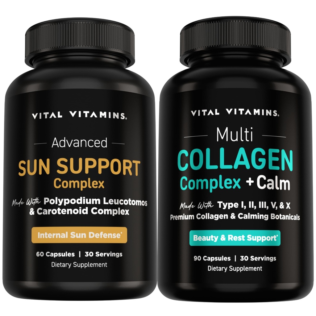 Vital Vitamins Sun Support Capsules + Multi Collagen Complex Plus Calm