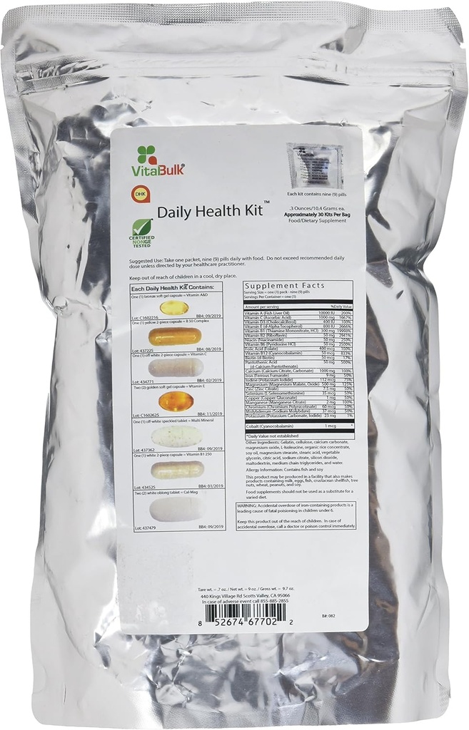 Vital Bulk Daily Health Kit Packet Multivitaminen & Mineraal 30 Count Box - Multivitamine voor mannen en vrouwen - Bevat vitamine C 1000mg A D E K B Complex B12 IJzer Calcium Magnesium & Kalium Supplement