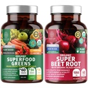 Number One Nutrition N1N Premium en Organic Superfood Greens and Beet Root Tablets for Immunity and Antioxidant Support, Packed with Alfalfa, Spirulina and Barley Grass, 120 Tablets