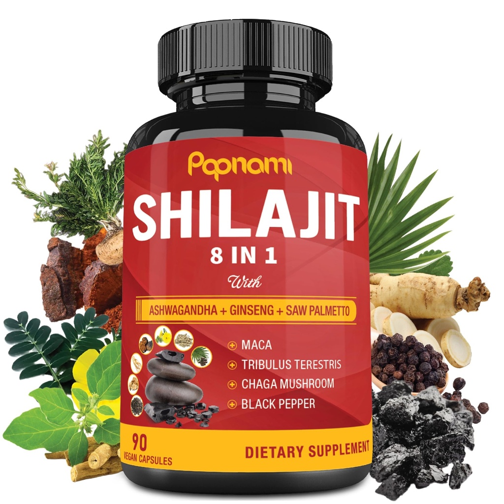 Shilajit Himalaya capsules - 3 maanden levering - gecombineerde Ashwagandha, Ginseng, Saw Palmetto, Maca, Tribulus, Chaga, Black Pepper