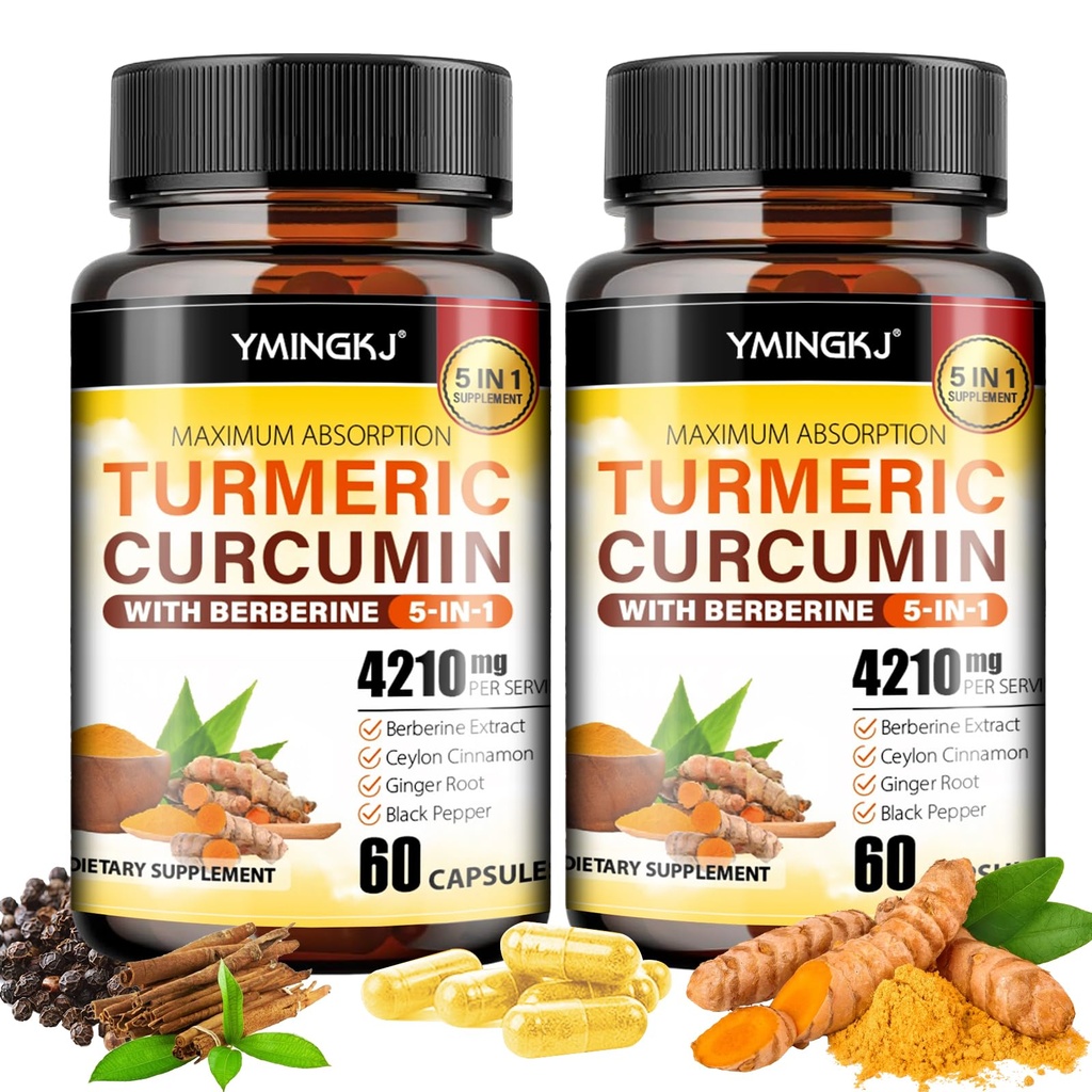 Turmeric Curcumin Supplement with Black Pepper & Bioactive Botanicals, Turmeric,Ginger,Berberine,Ceylon Cinnamon, – Premium Supplement for Daily Wellness Support 60 Capsules 2 Pack