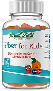 Greenfield Nutritions: Gommies de fibre halale pour les enfants de la chicorée soluble prébiotique pour le soutien digestif et gluant, soutien immunitaire, non-OGM, sans gélatine, sans gluten 60 comtes, vitamines halal pour enfants
