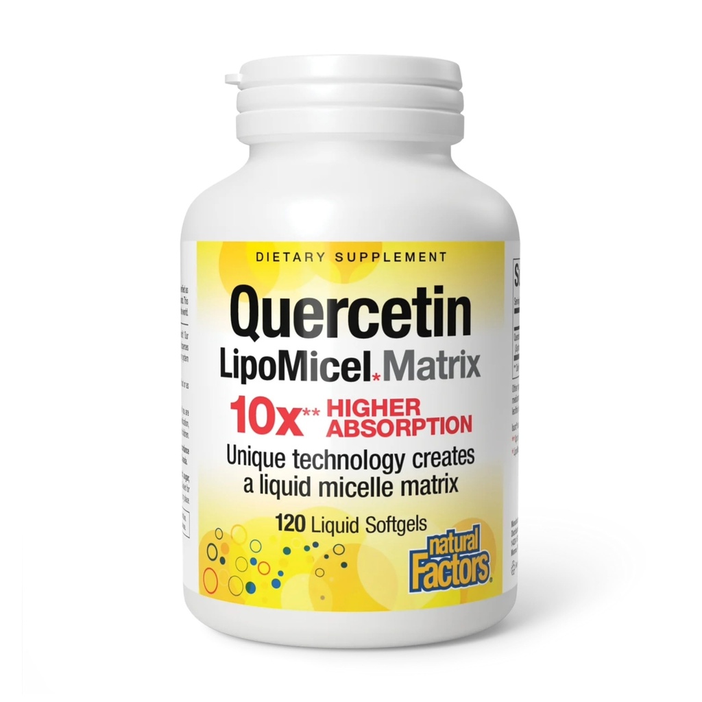 Natuurlijke Factoren Quercetine LipoMicel Matrix - Ondersteunt Immune Health & Capillary Health - Antioxidant Ondersteuning Supplement met Zeer Absorbeerbare Quercetine - 120 Softgels (120 Servers)