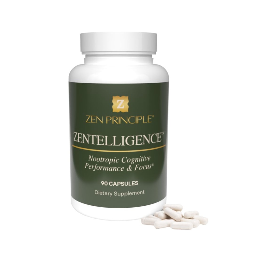 Zen Principle Zentelligence™ Focus Nootropic Supplement for Students & Professionals | Energy, Memory & Stress Support | Jitter-Free Formula with L-Theanine, Ginkgo Biloba, Huperzine A. 90 Capsules