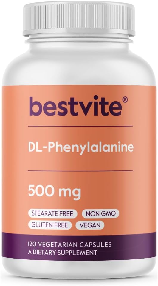 BESTVITE DL-Fenylalanine 500mg (120 Vegetarische Capsules) - No Stearates - No Fillers - Vegan - Glutenvrij - Niet GGO