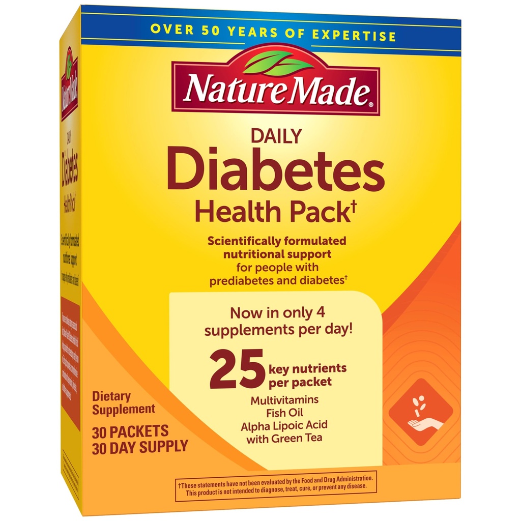 Natuur Made Daily Diabetes Health Pack, Dieetsupplement voor voedingsondersteuning, 30 Packets, 30 Day Supply