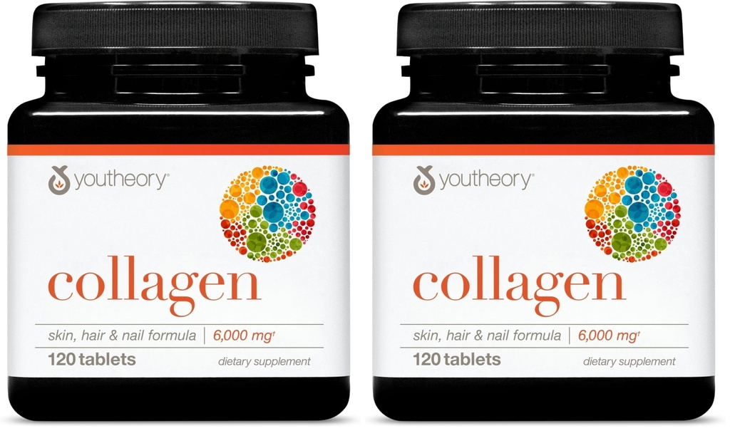 Youtheory Advanced Collagen - 6,000 mg - with Vitamin C - for Hair, Skin & Nails* - Collagen Supplements for Women and Men - 120 Tablets (Pack of 2)