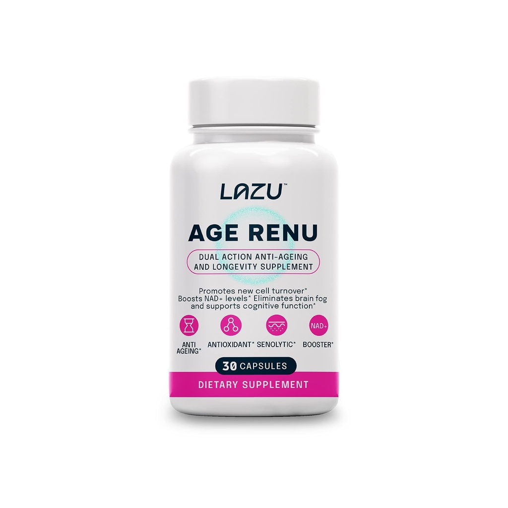 Lazu Age Renu NAD+ Supplement – NAD Supplements for Women and Men with Fisetin, Quercetin & Apigenin for Daily Wellness Support, 30 Capsules