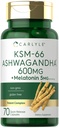 Carlyle KSM-66 Ashwagandha Capsules 600mg, 70 Count, avec de la mélatonine 5mg, Complexe Potentiel, sans gluten