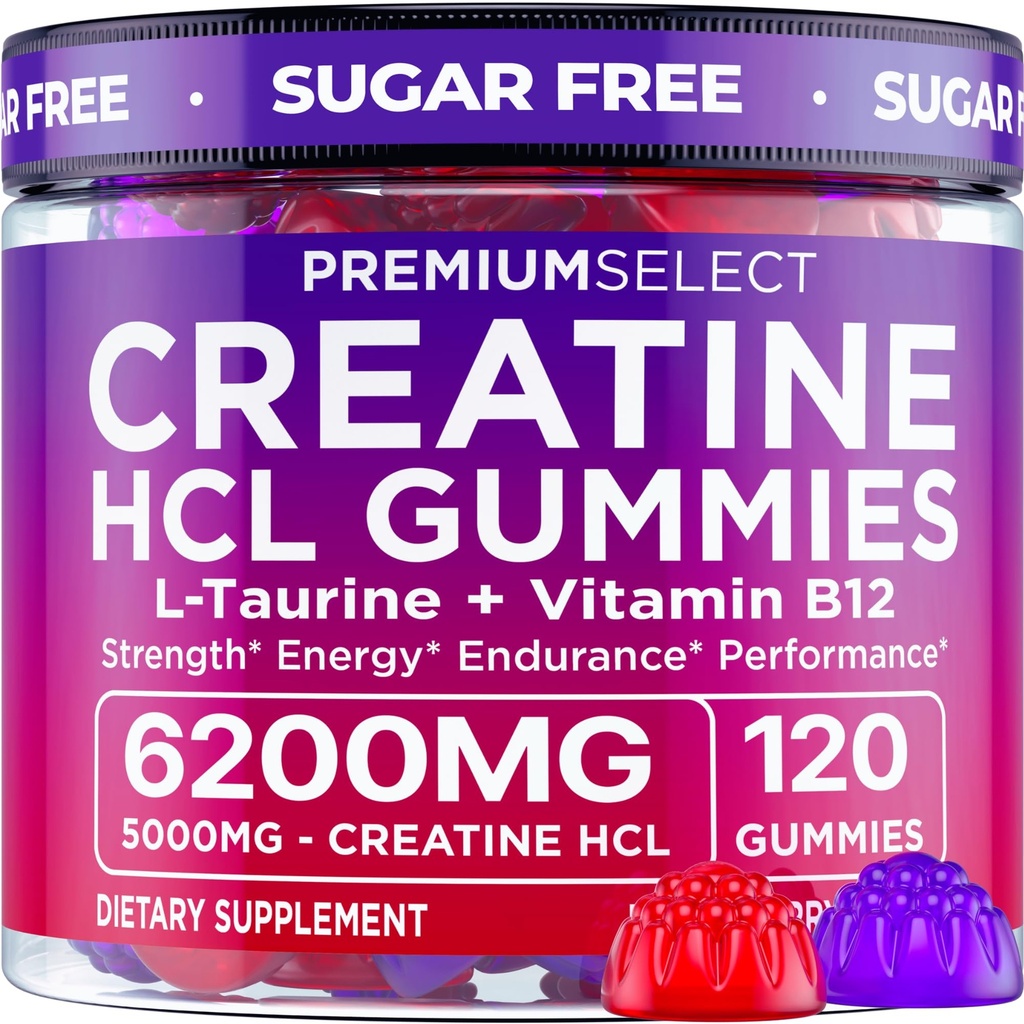 Creatine HCL Gummies for Women & Men - 120 Gummies 6200mg HCL Creatine Chews Advanced Complex with L-Taurine + Vitamin B12 for Muscle Strength, Energy Boost & Booty Gain Gummy - Mixed Berry Flavor