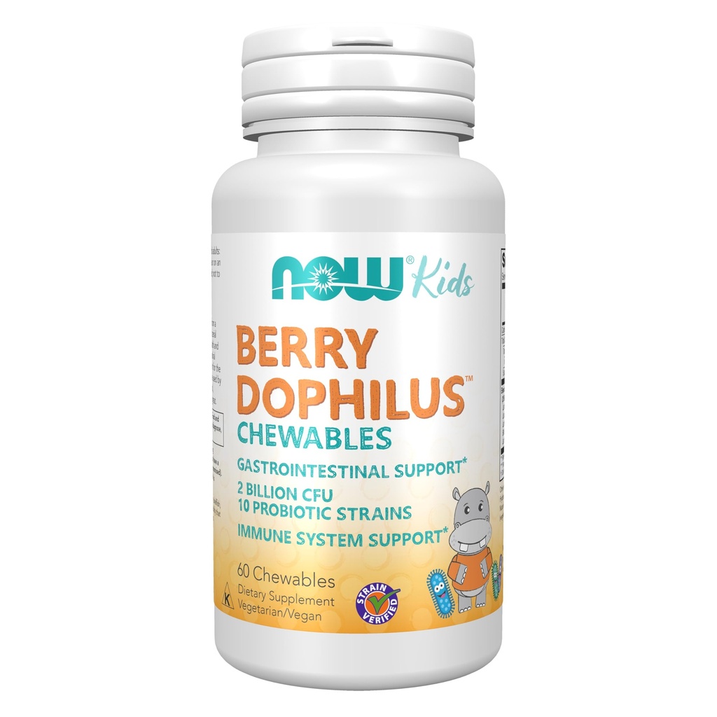 NOW Foods Supplementen, BerryDophilusTM met 2 miljard, 10 Probiotische Strains, Xylitol Zoetgemaakt, Strain Geverifieerd, 60 Kauwtabletten, verpakking kan variëren