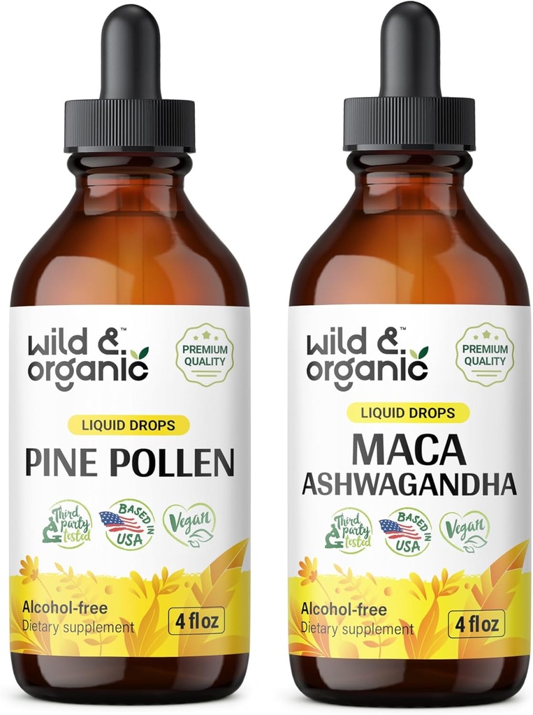Wild & Organic Pine Pollen Tinctuur 4 fl oz & Maca Ashwagandha Tinctuur 4 fl oz