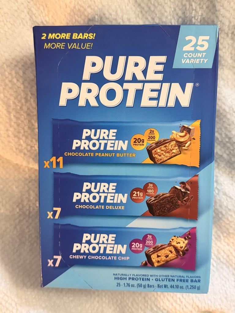Pure Proteins Bars, Nutrient Rich Snacks with High Protein for Energy Support, Minimal Sugar, Gluten-Free, Variety Pack (25 Pack)