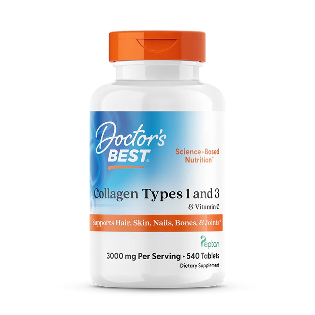 Arts Best Collageen Types 1 & 3 met Peptan, Non-GMO, Glutenvrij, Sojavrij, Ondersteunt haar, huid, nagels, Tendons & Bones, 1000 Mg, 540 tabletten