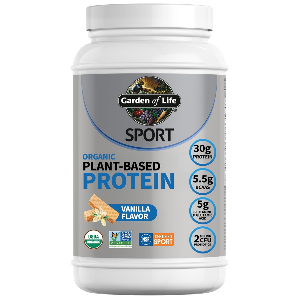 Tuin van het leven Biologische Vegan Proteïne Poeder met Probiotica, BCAA's, NSF gecertificeerd, Glutenvrij & Sport, Niet GGO, Sport Proteïne Poeder, 19 Servers, Vanille