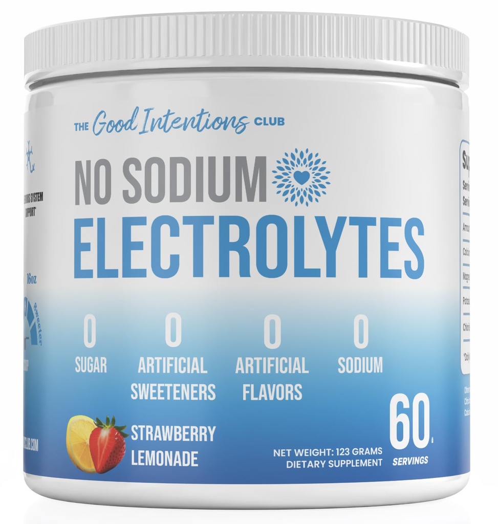 Low Sodium Electrolytes - 60 Servings - Strawberry Lemonade - Sugar Free Electrolytes Powder - Electrolytes Without Sodium - Low Sodium Electrolyte Powder