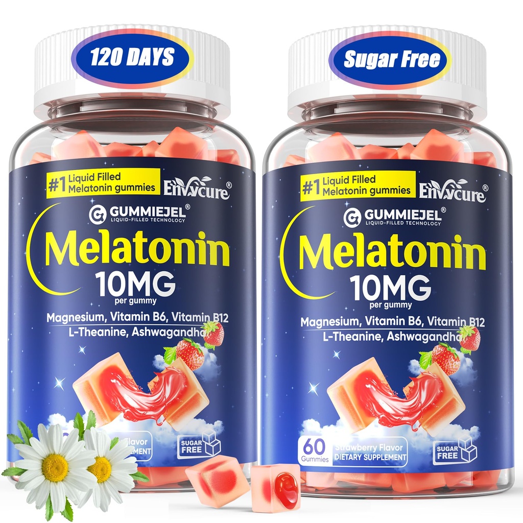 EnvyCure Melatonin Gummies 10mg 20mg – Extra Strength Sleep Aid for Adults with Magnesium Glycinate 100mg, L-Theanine, Ashwagandha, B6, B12 – Deep Relaxation, Sugar Free – 120 Cts
