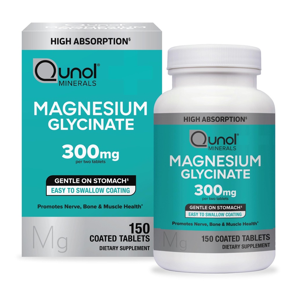 Qunol Magnesium Glycinate 300mg, 100% Glycinate Chelated Magnesium Supplement, 150ct tabletten