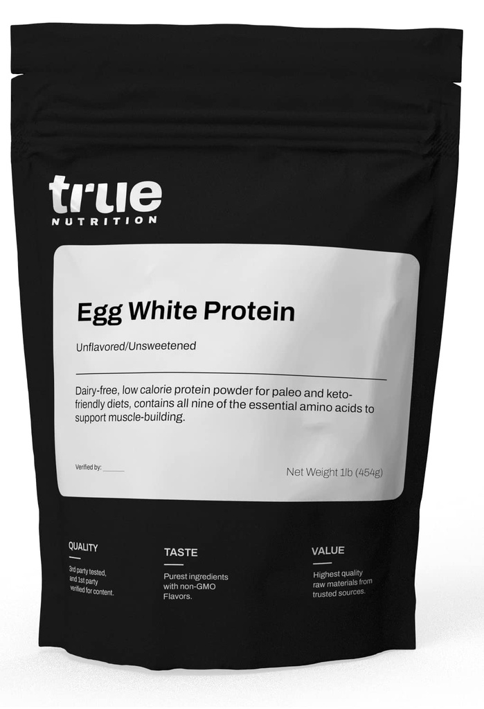 True Nutrition Egg White Protein Powder - 24g Dairy Free Lactose Free Egg Protein - Paleo, Keto, Carnivore, Gluten Free, Soy Free, Non-GMO - Unflavored Unsweetened - 1 lb