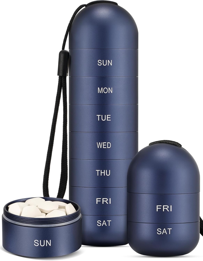 Zannaki metaal vocht Proof Week pil Organisator, Stapelbare aluminiumlegering BPA Gratis reizen Wandelen 7 dagen pil Box geval waterdicht en groot compartiment om pillen, vitamines, visolie, supplementen te houden