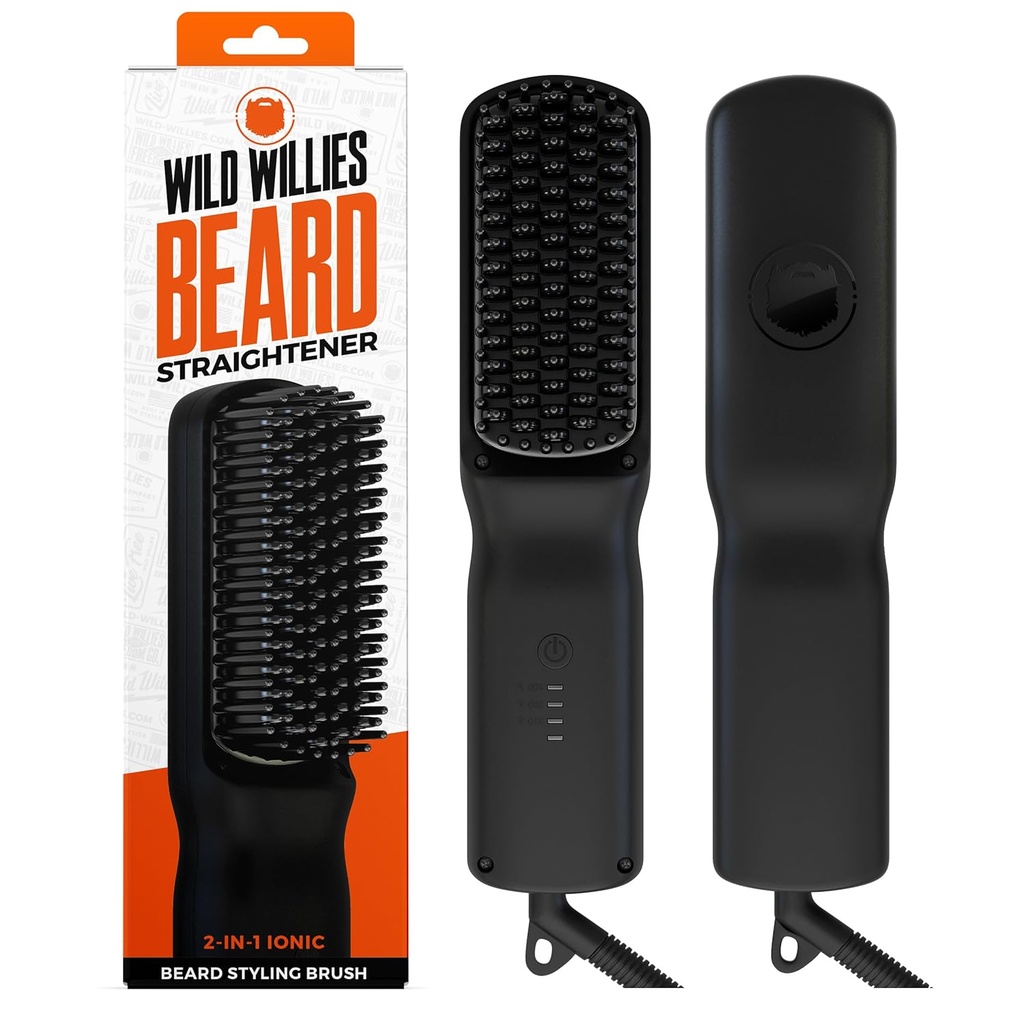 Wilde Willies Baard Straightener voor mannen - 3 temperatuurinstellingen, Toermalijn Keramische Verwarmde Baard Brush & Hot Comb - Draagbare, Ionische technologie, Coarse & Curly Hair, 400F - Grooming Tool