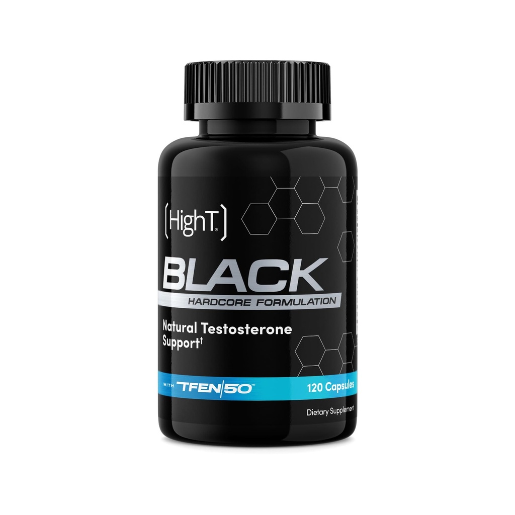 High T Black Hardcore Testosterone Booster for Men - Nitric Oxide Muscle Pump, Energy & Stamina - Fenugreek & L-Citrulline for Peak Performance & Libido Support – 120 Capsules (30 Day Supply)