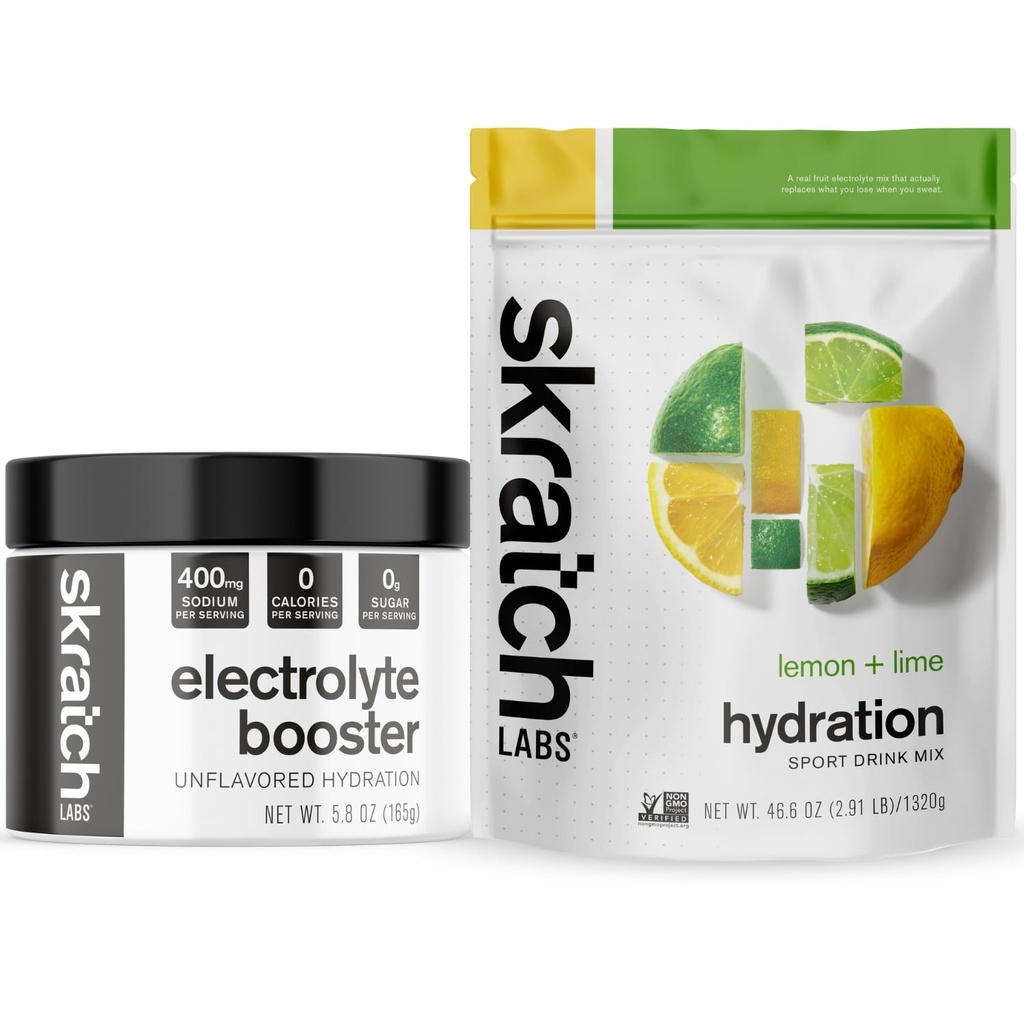 Skratch Labs Customizable Hydration Bundle | Electrolyte Booster and Lemon Lime Sport Drink Mix | Electrolytes Powder for Exercise, Endurance, and Performance | Non-GMO, V