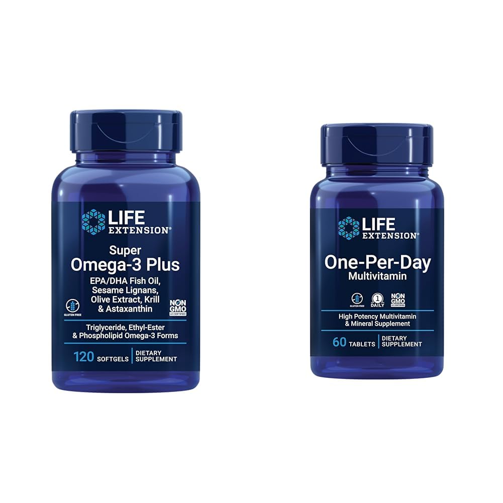 Life Extension Super Omega-3 Plus EPA/DHA Fish Oil, Sesam Lignans, Olive Extract & One-Per-Day MultiVitamin 