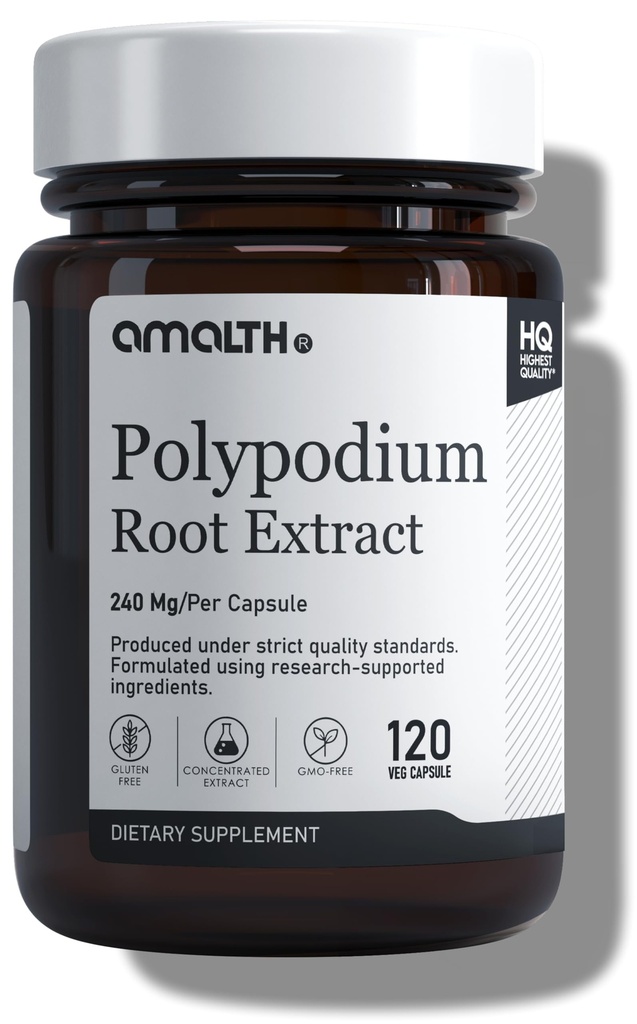 AMALTH Polypodium Leucotomos Capsules 240 mg | Polypodium Leucotomos Extract Supplement | Skin Support & Antioxidant Formula | Sun Support Herbal Supplement | Plant Based | Non-GMO | 120 Veg Capsules