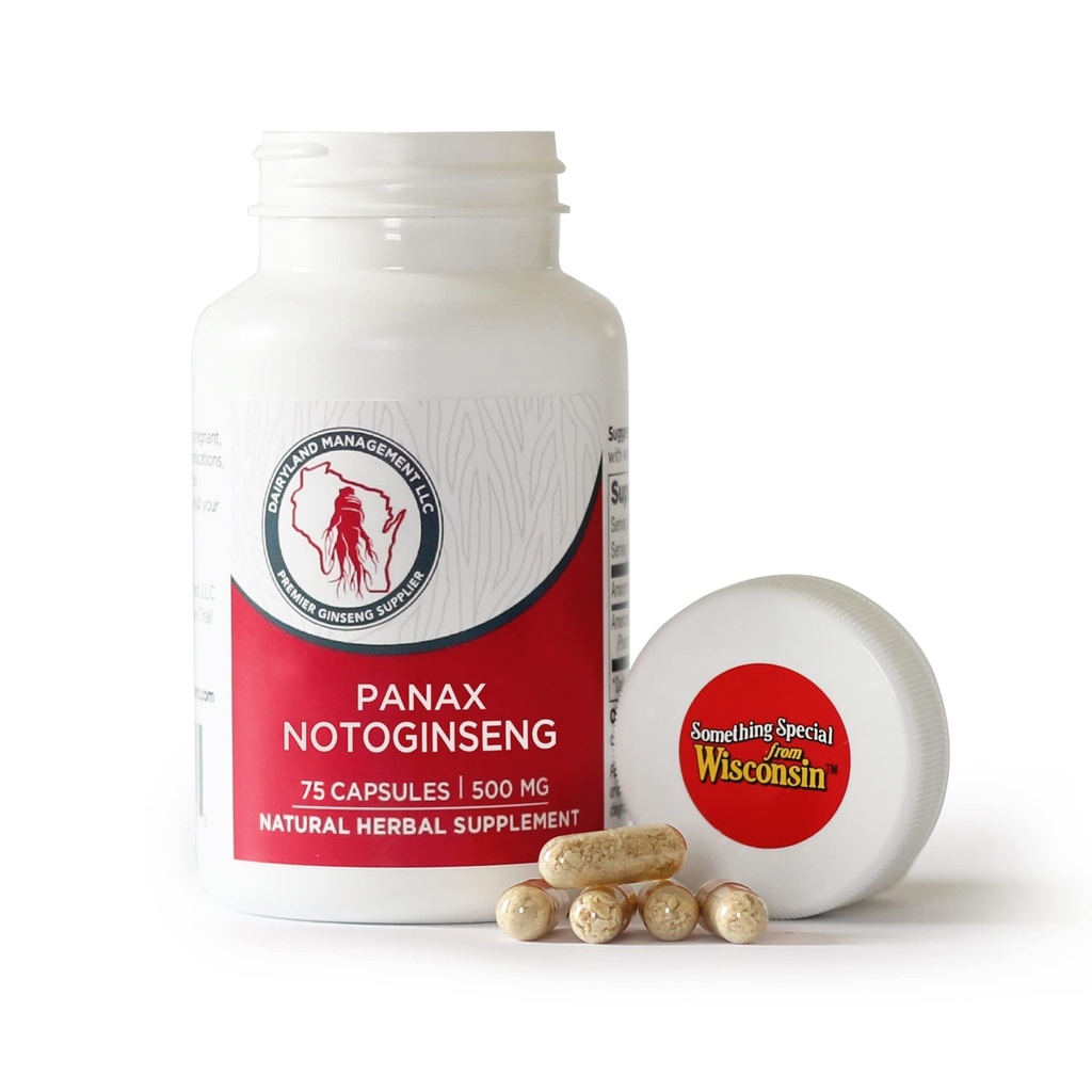 Dairyland Ginseng - Notoginseng Capsules - 75 CT - Tienchi Ginseng Complex Capsules - Authentic Notoginseng Capsule - Vegan Panax Ginseng Capsules for Use as a Daily Immune Support