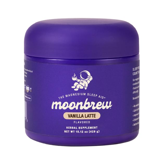 MoonBrew Magnesium Sleep Aid Drink Mix, Vanilla Latte – Melatonin-Free Nighttime Ritual for Relaxation & Deep Rest – Caffeine-Free Sleepy Latte with L-Theanine & Zinc – 25 Servings
