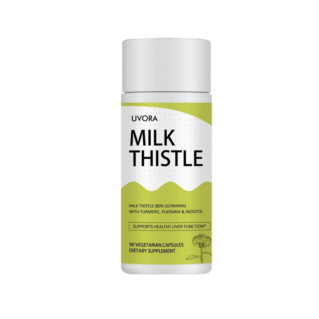 Uvora - Milk Thistle Detox.UVORA Milk Thistle Extract 300 mg, Extract with Vitamin C, Inositol & Pueraria, Liver Detox Support, Antioxidant Support, 90 Capsules