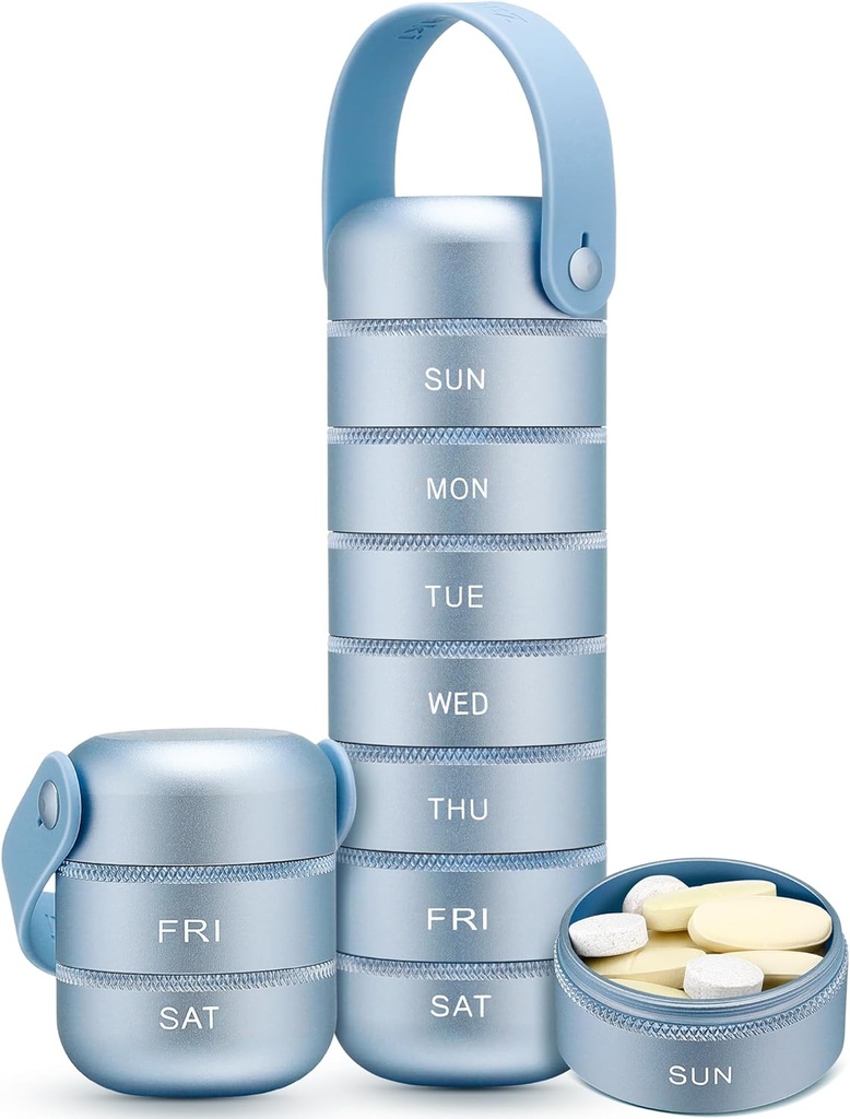 Zannaki metaal wekelijks pil Organisator, grote reis pil doos 7 dagen, waterdichte dagelijkse pil geval met siliconen handvat, aluminium Legering Portable pil houder voor vitamine, geneeskunde, supplement, pillen