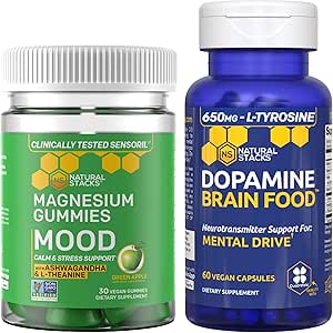 NATUURLIJKE STAKKEN Mood Magnesium Gummies + Dopamine Brain Food Bundle - Focus & Mood Support* - 90 Totaal stuks