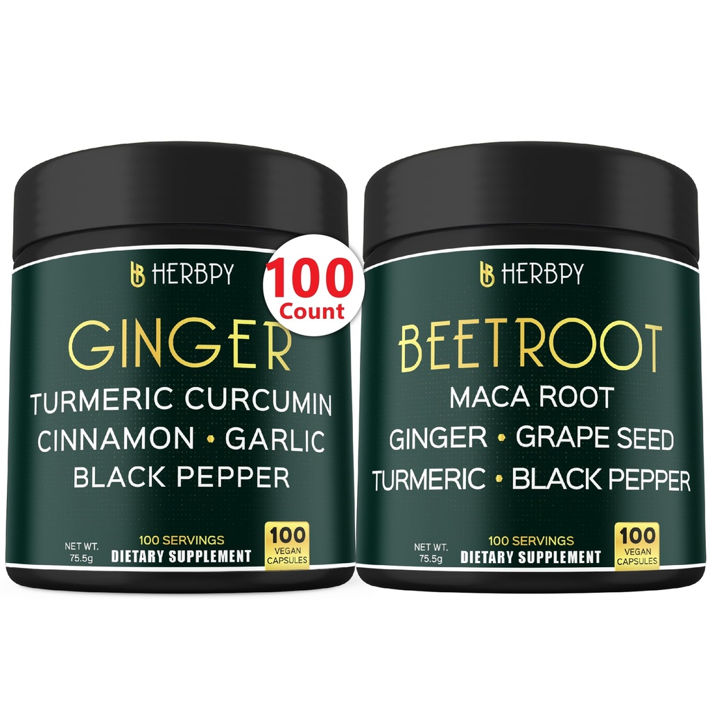 Ensemble 5in1 Ginger Supplément et 6in1 Capsules de racine de betterave - Soutient la santé cardiaque, immunitaire et digestif