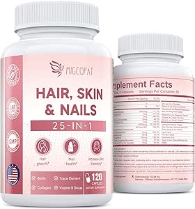 Haarhuid en nagels Vitaminen met biotine, collagen en hyaluronzuur, ondersteunt gezonde haargroei, sterke nagels en gloeiende huid, biotinesupplement met vitamine A, C, D3, E, B Complex & mineralen